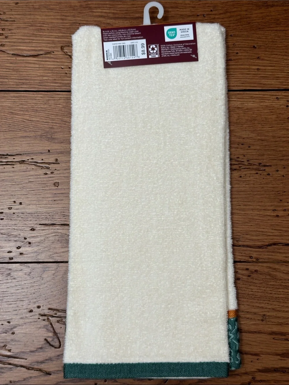 Celebrate Together Fall Embroidered Cream Hand Towel with Pumpkin Motif
